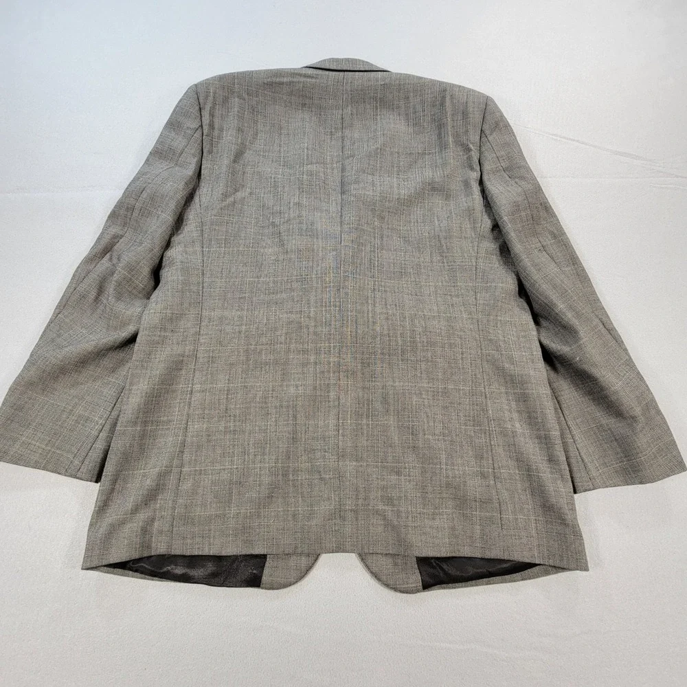 Oscar de la Renta 2 Piece Suit 100% Wool Glen Plaid Gray Classic Men's 42R 34x30